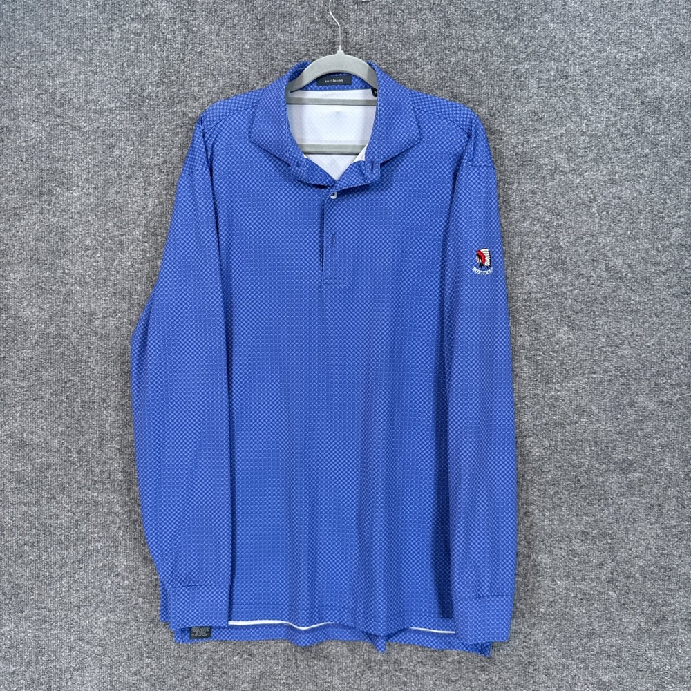 Turtleson Polo Shirt Mens Medium Blue Geometric Roxiticus Golf Club Long Sleeve